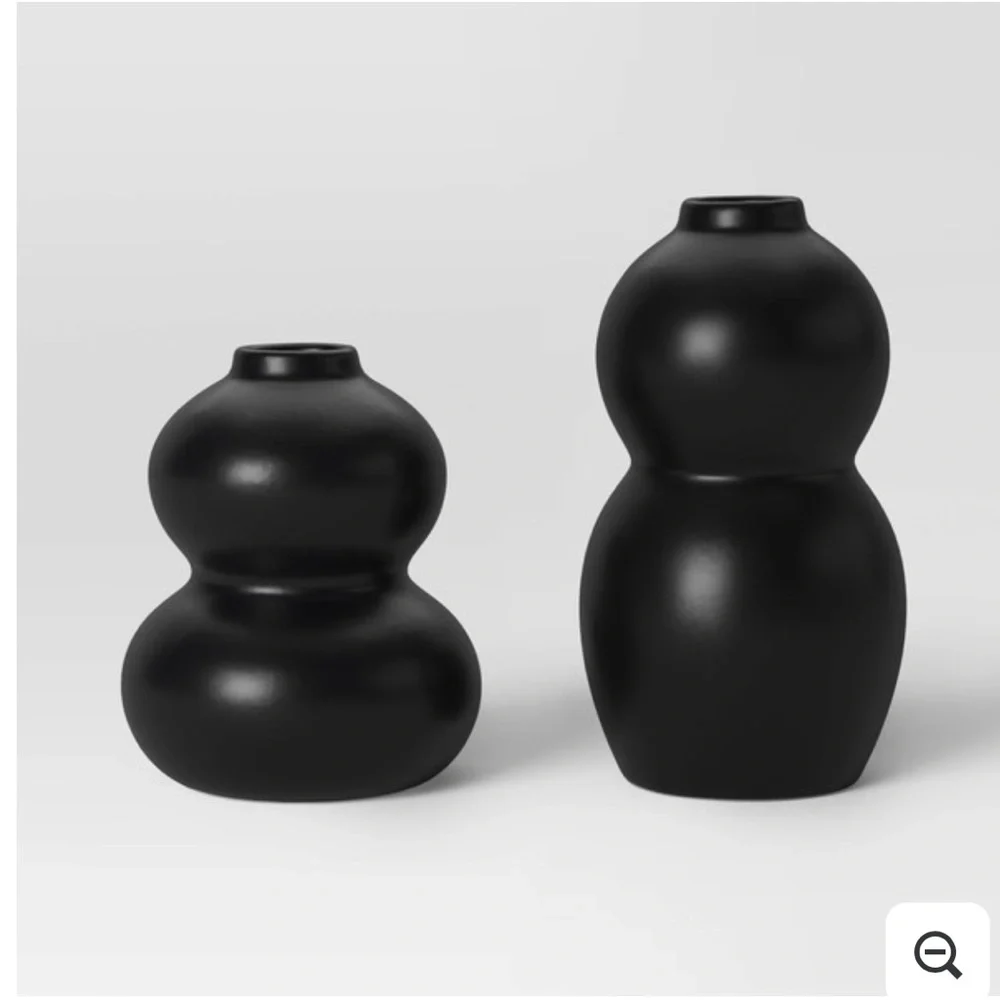 Modern Matte Black Sculptural Bud Vase Set of 2 | Luxe‎ Minimal Home Decor